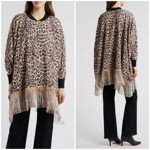 New Nikki Lund Leisa Faux Leopard Poncho Fringe Baggy